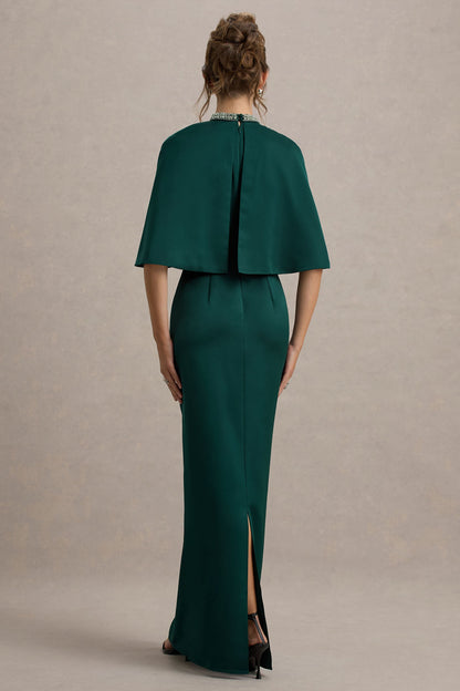 Diletta | Bottle Green Cape Maxi Dress