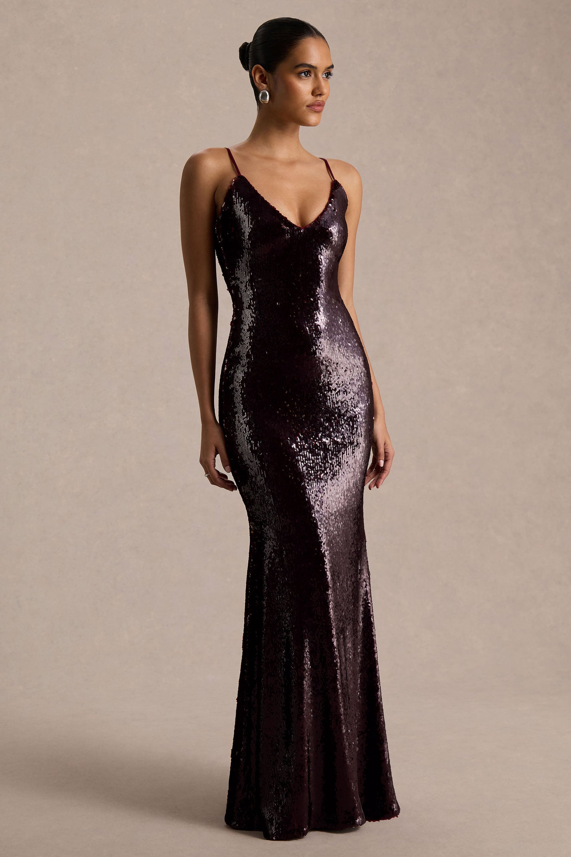 Lenor | Burgundy Plunge-Neck Maxi Dress