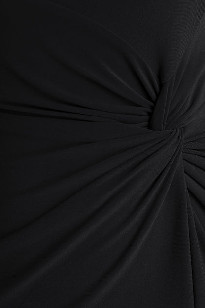 Claretta | Black Square Neck Twisted Maxi Dress With Cape Sleeves