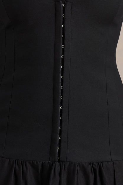 Cosmopolitan | Black Plunge-Neck Tailored Midi Dress With Pleated Hem
