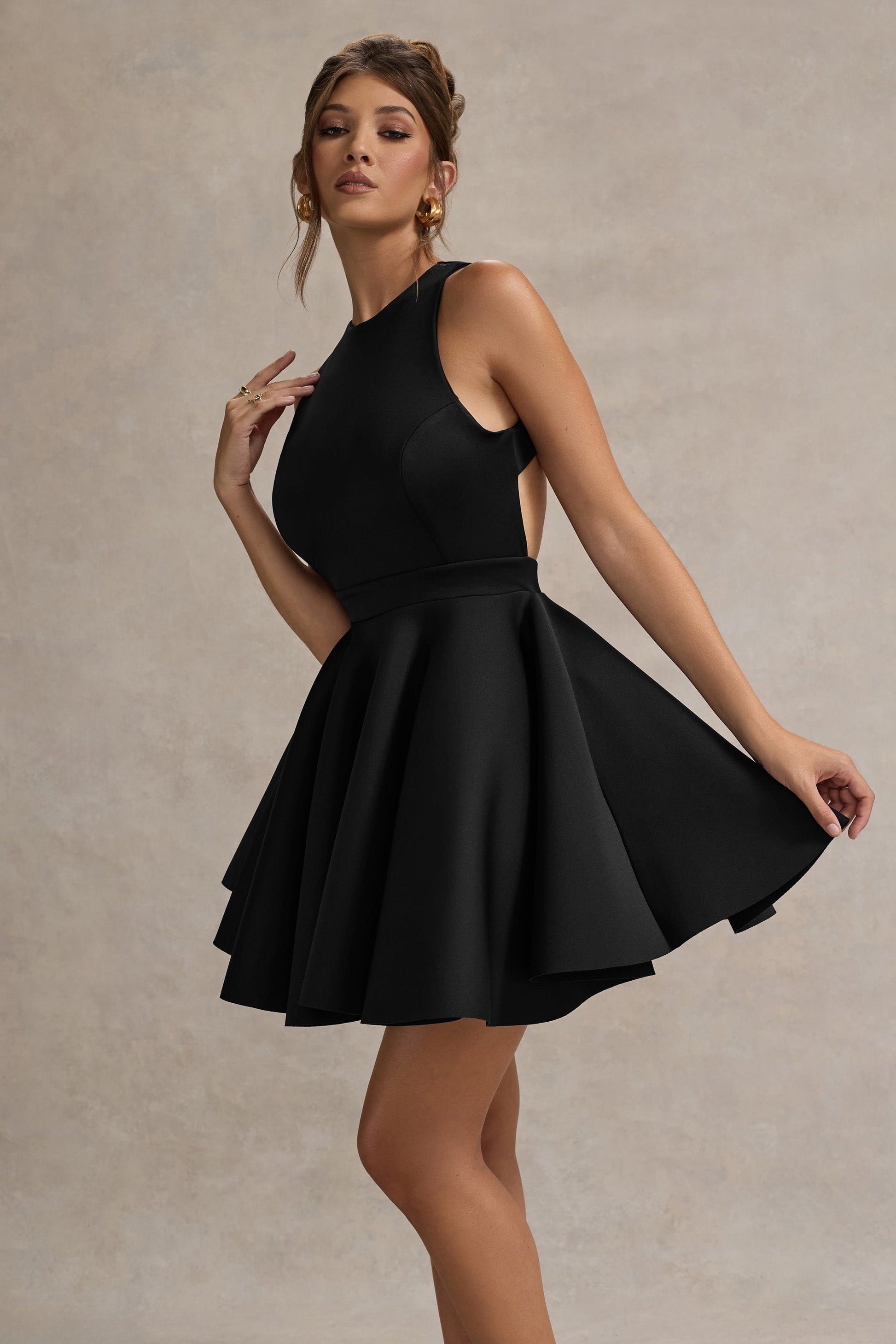 Waverly | Black Racer-Neck Sleeveless Skater Mini Dress