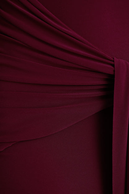 Pietra | Berry High-Neck Long Sleeve Knot Maxi Dress