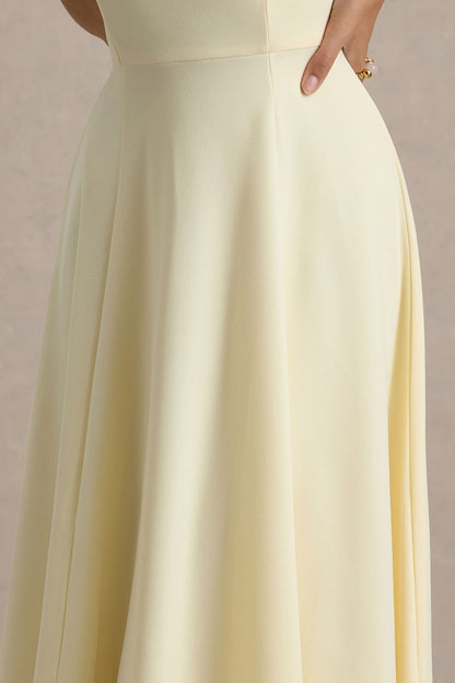 Auburn | Pale Lemon Halter Skater Midi Dress