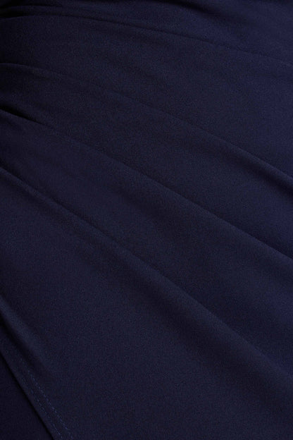 Eva | Navy Bardot Bow Detail Maxi Dress With Thigh Split