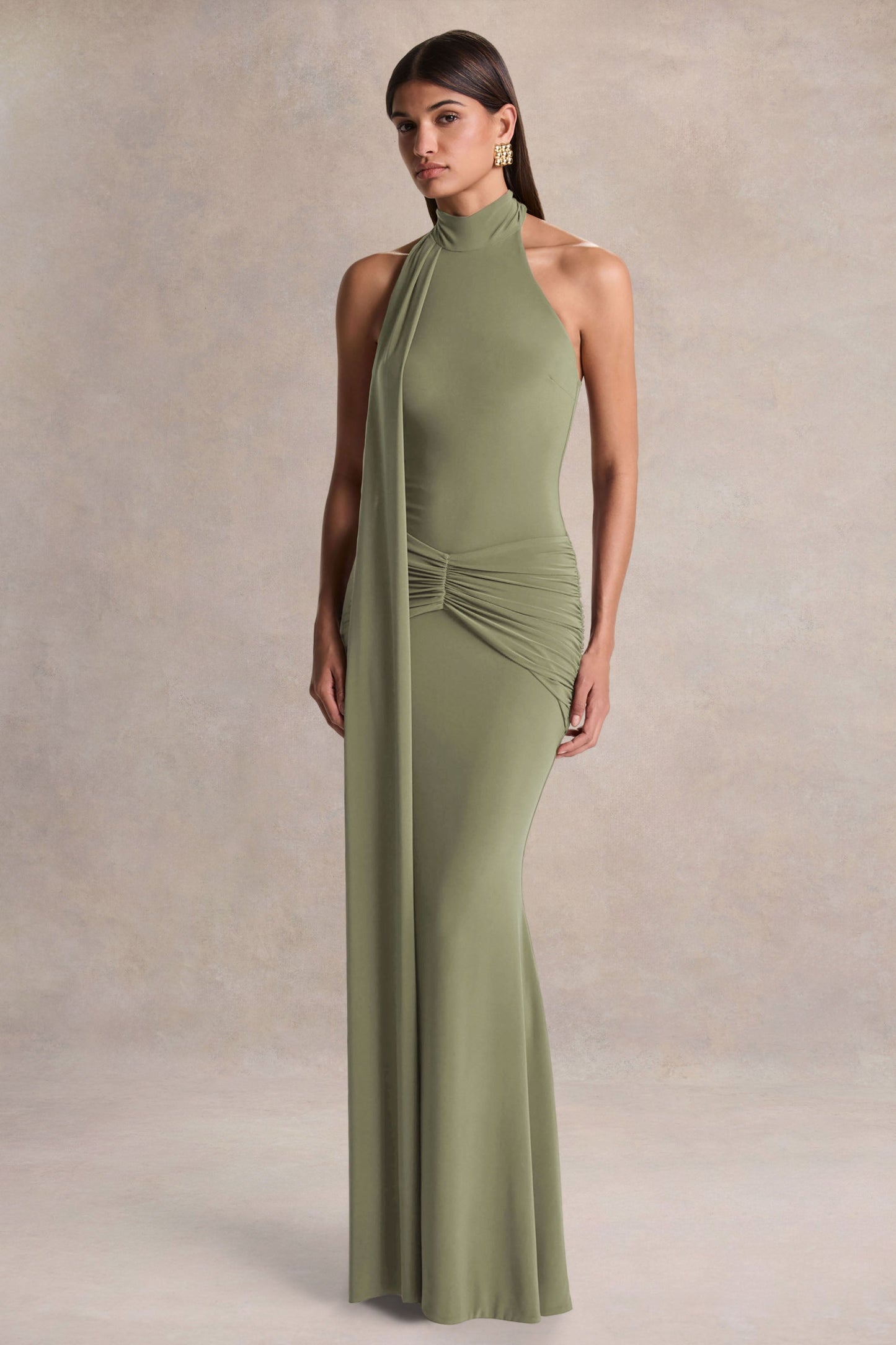 Hyla | Green High-Neck Maxi Dress With Sash-Detail