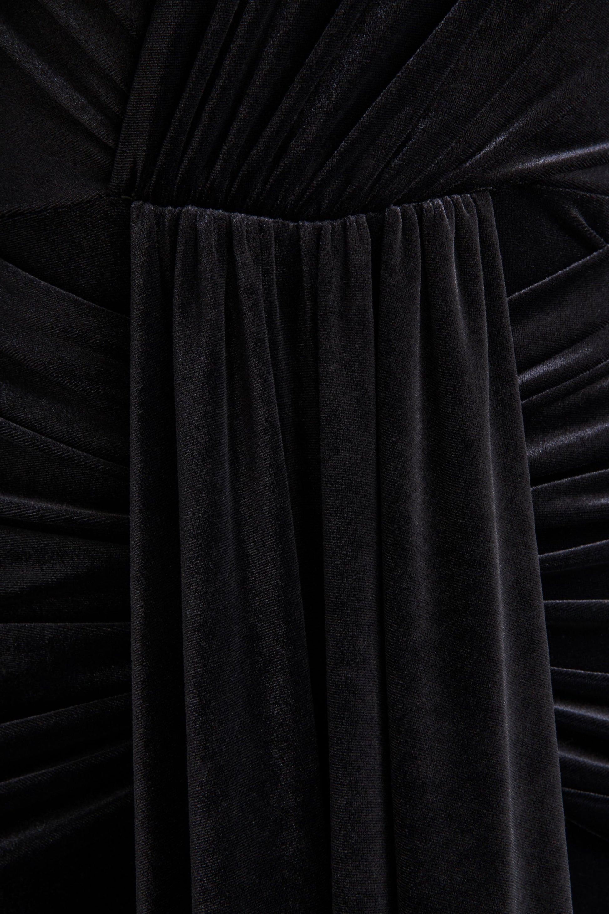 Halima | Black Velvet Plunge-Neck Maxi Dress With Gathered Detailing