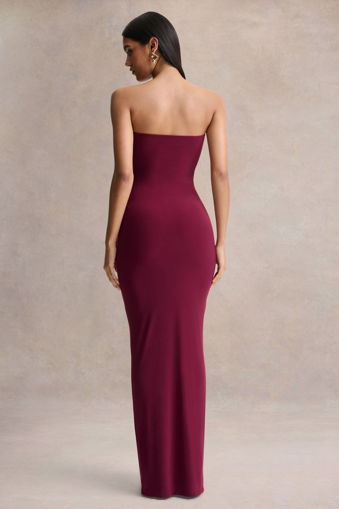 Beverly | Burgundy Bandeau Maxi Dress With Gathered-Detailing