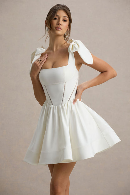 Mochi | White Skater Mini Dress With Bow Straps
