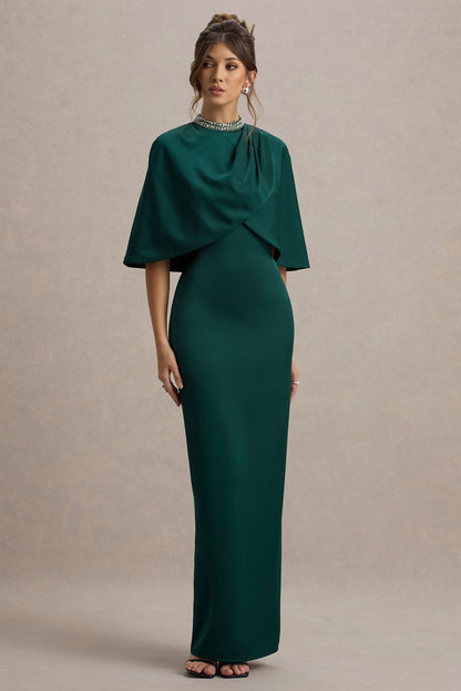 Diletta | Bottle Green Cape Maxi Dress