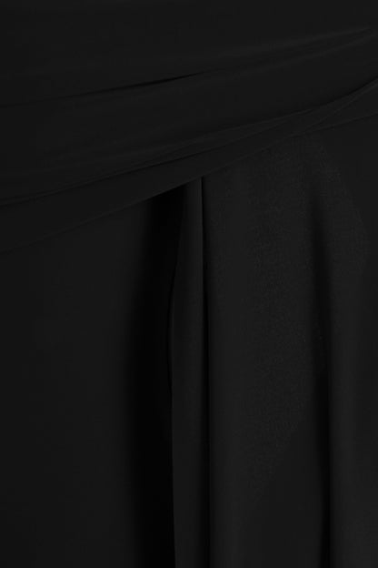 Saffina | Black Bardot-Neck Maxi Dress With Sash Detail