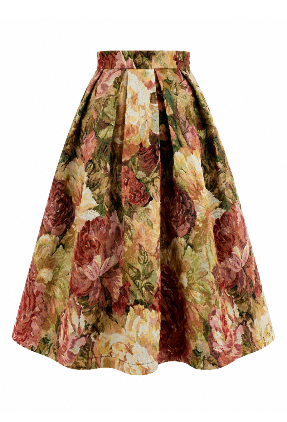 Varda Brown Vintage Floral Midi Skirt