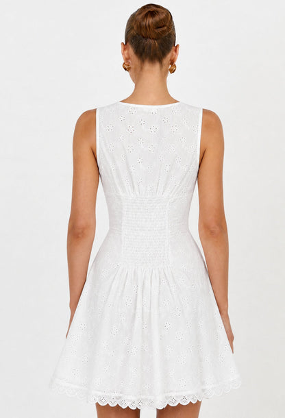 White Floral Embroidered Mini Dress