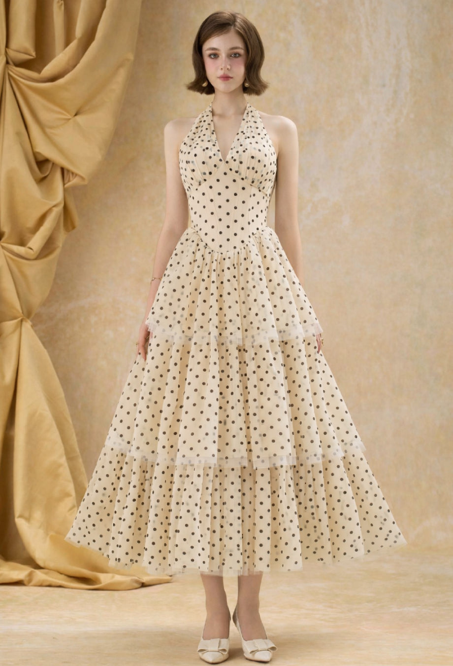 Willa Mesh Corset Polka Dot Midi Dress