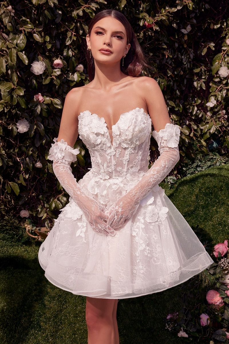 WL020 Short Floral Appliquéd Bridal Party Dress Andrea & Leo
