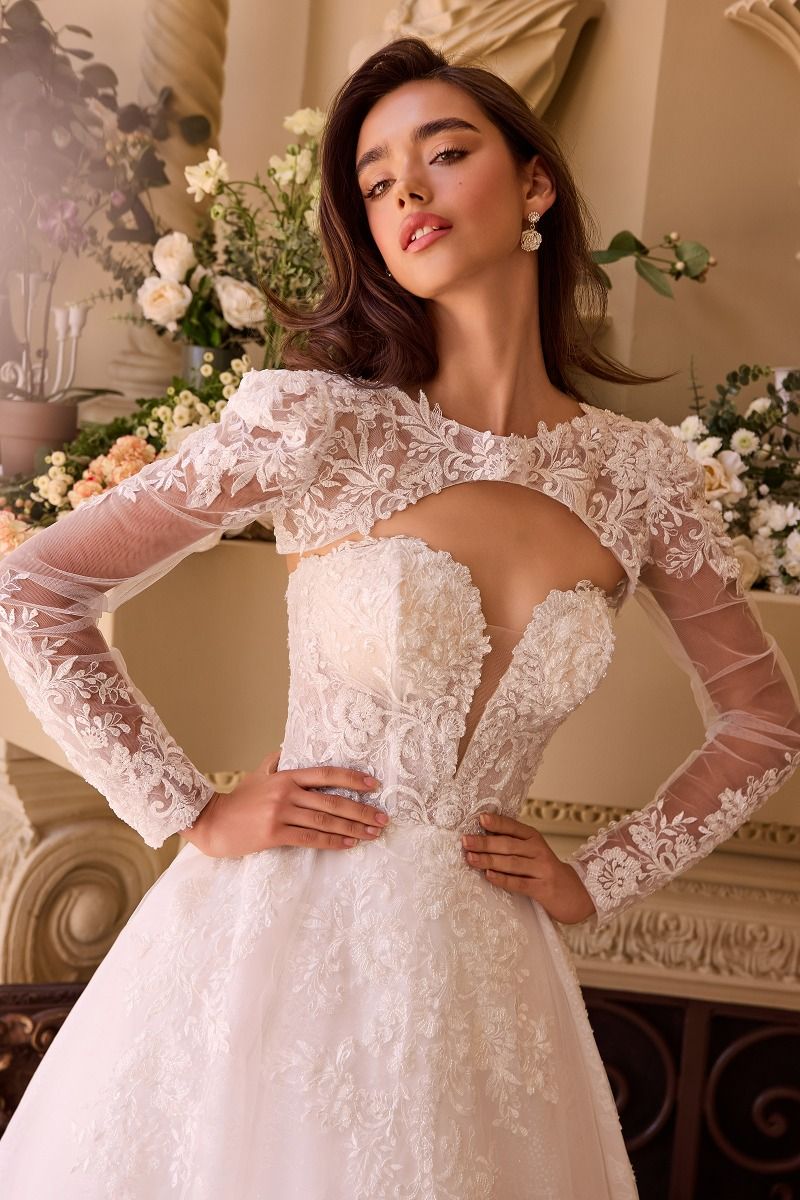 WL037 Strapless Wedding Ball Gown & Lace Bolero Andrea & Leo